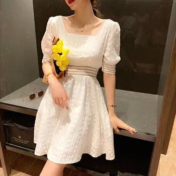 Elegantno Cvetlični Obleka Ženske Francoski Šifon Stranka Mini Obleka Iz Votlih Kratek Rokav Slim Fit Sladko Korejski Obleki Ženske 2020 Nova