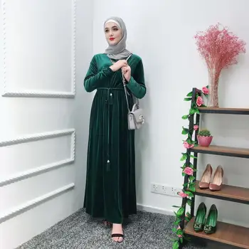 Elegantno Muslimanskih Žamet Abaya Polno Obleke Jopico Kimono Dolgo Haljo Halje Tunika Jubah Bližnjem Vzhodu Ramadana Arabsko-Islamska Oblačila