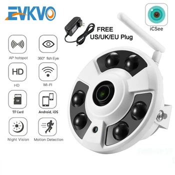 EVKVO Full HD 1080P WIFI IP Kamera Brezžična Zvočna CCTV Wi-Fi Cam Fisheye 180 / 360 Stopinj Panoramske Kamere Onvif TF Card Slot