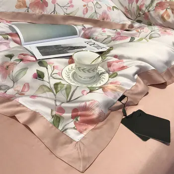 Evropski srčkan roza cvet, posteljnina nabor dekle,polno kraljica kralj kmečko cvetlični dvojno domačega tekstilnega posteljo stanja vzglavnik rjuhe kritje