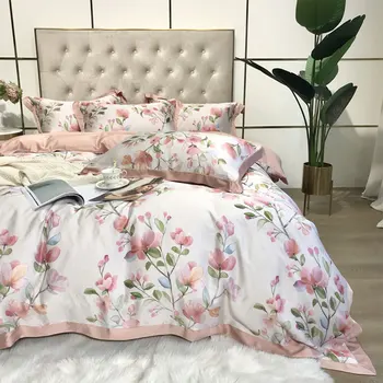 Evropski srčkan roza cvet, posteljnina nabor dekle,polno kraljica kralj kmečko cvetlični dvojno domačega tekstilnega posteljo stanja vzglavnik rjuhe kritje