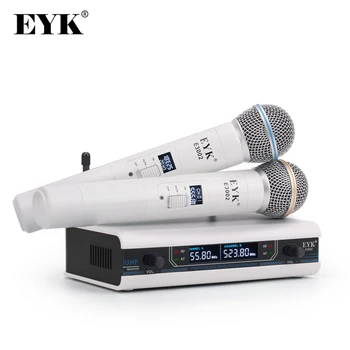 EYK E3002 Strokovno UHF Karaoke Brezžičnega Mikrofon Sistema Dolgega dosega Dvojni Kovinski Ročni Mikrofon Oddajnik z MUTE Funkcija