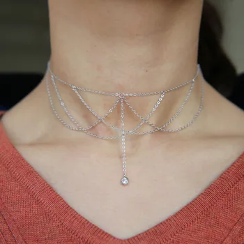 FAMSHIN 2018 Nove Občutljivo ženske ogrlica Y Lariat ogrlica Poslastica Zlato barvo 925 sterling srebrni verigi Choker ogrlica