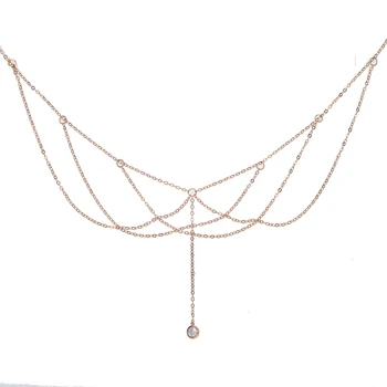 FAMSHIN 2018 Nove Občutljivo ženske ogrlica Y Lariat ogrlica Poslastica Zlato barvo 925 sterling srebrni verigi Choker ogrlica