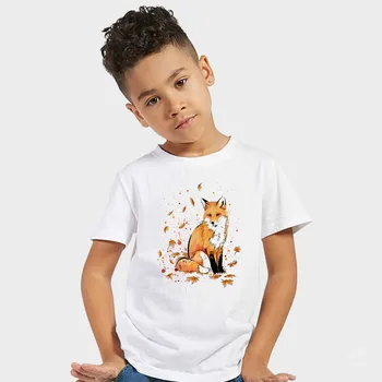 Fantje in Dekleta Lisica V Snegu, Risanka Fox Print Majica s kratkimi rokavi Otroci Smešno Oblačila Živali Lepe Poletne Belega T-shirt