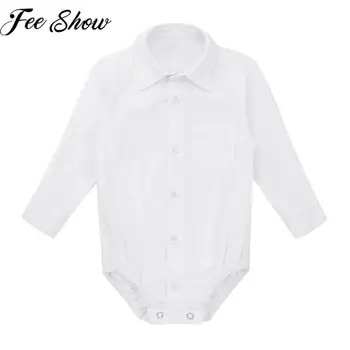 FEESHOW Gospod Malčke Baby Boy Formalno Majica Bele Novorojenčka svate Oblačila Baby Dolg Rokav Telo Jumpsuit Otroške igralne obleke