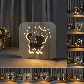 Firya Lesene Mačka Tačka Pes je Žival Ponoči Svetlo Luno Star 3D LED Lučka USB Powered Desk Luči za otroško Otroke Božič Novo Leto Darilo