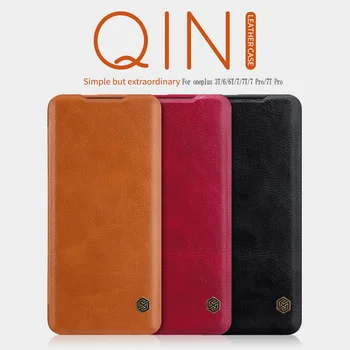 Flip case Za OnePlus 8 oneplus 7 NILLKIN letnik Qin Serije smart zbudi Primeru Za OnePlus 7/7T Pro Denarnice Flip Usnje
