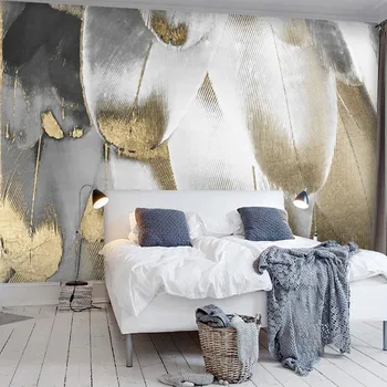 Foto Ozadje 3D Retro Moda Zlato Pero Freske Dnevna Soba in Spalnica v Ozadju Stene Dekor Sodobno Abstraktno Umetnost Ozadja