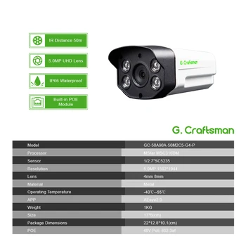 G. Mojstra 5MP POE IP Kamera Zunanja Nepremočljiva 50m Ir Nočno Vizijo Onvif 2.6 CCTV Video Nadzor, Varnost P2P E-pošti