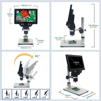 G1200 Digitalni Mikroskop, 7 Palca Velik Barvni Zaslon Velik osnovni Zaslon LCD 12MP 1-1200X Neprekinjeno Ojačanje Lupo