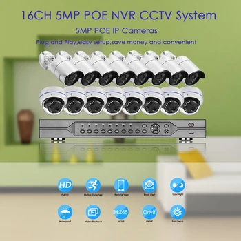 Gadinan 5MP 1944P Varnosti POE IP Kamere, Zaznavanje Obraza H. 265 16CH POE CCTV Nastavite NVR Komplet Outdoor Nepremočljiva nadzorni Sistem