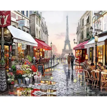 GATYZTORY Parizu Ulica Pokrajino Olje Slike S Številkami 40x50cm Okvir Na Platno Ročno DIY Darilo Za Odrasle Doma Dekoracijo Obrti