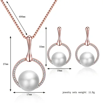 GU68 Romantični biser cirkon nakit, poročne okrogle kovinske ogrlica, uhani dveh sklopov