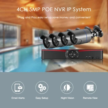 H. 265 nadzorni Sistem 4CH 5.0 MP POE NVR Kit Notranja Zunanja Bullet Avdio Snemanje 5MP 3MP 2MP IP Kamere IR Noč P2P Video Set