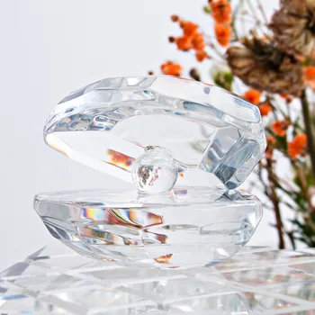 H&D 1.9 palčni Kristalno Steklo Figurice Reflektivni Morja Lupine Umetno Pearl Doma Dekor Poročno Darilo