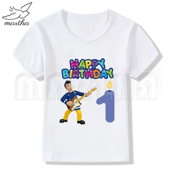 Happy Birthday Tshirt Risanka Gasilec Sam Otroci Oblačila Dekleta T-shirt Prisotni Otroci Oblačila Baby Fantje Tees