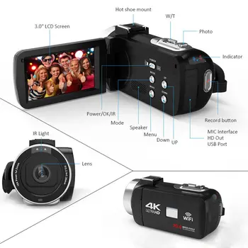 HDV4K HD digitalni fotoaparat night vision 30MP DV, zaslon na dotik, WIFI ir fill light Kamera Snemalnik