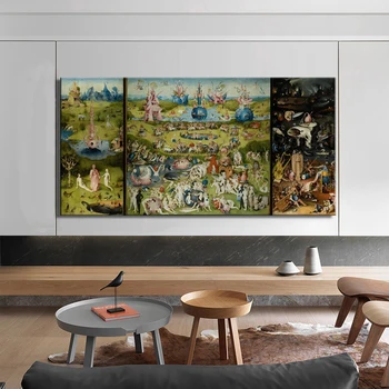 Hieronymus Bosch Vrtu Zemeljsko Veselje Plakat, Klasične Slavni slika Natisne Wall Art Platno za Slikarstvo Soba Dekor