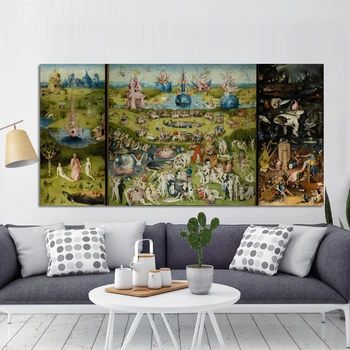 Hieronymus Bosch Vrtu Zemeljsko Veselje Plakat, Klasične Slavni slika Natisne Wall Art Platno za Slikarstvo Soba Dekor
