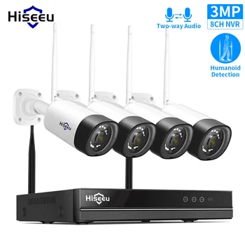 Hiseeu 3MP 1536P Zvok Brezžični Varnostni Sistem Kamere 8CH CCTV NVR IP Kamero Kit H. 265 1T HDD Two-Way Audio Remote App Ogled