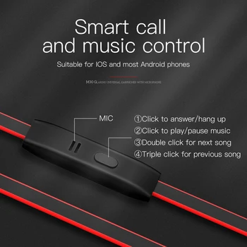 HOCO M30 V Uho Šport Slušalke Slušalka z mikrofonom Bas Zvok za xiaomi iPhone Samsung Slušalke fone de ouvido auriculares MP3