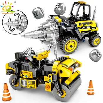 HUIQIBAO 235pcs Inženiring Vrtanje Vozila Roller Tovornjak gradniki Tehnične Opeke Nastavite Mesto Gradnje, Igrače Za Otroke