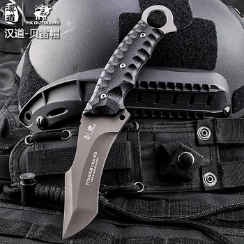 HX na prostem Visoke kakovosti taktično nož multi orodje površina prekrita s titanom Osnovna črna Nož za Kampiranje Orodje za preživetje lov knive