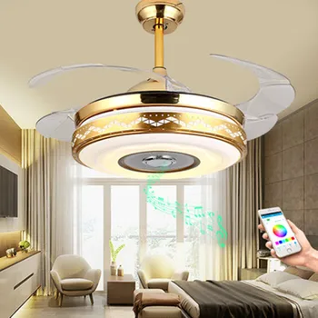 IKVVT nevidno fan svetilko z Bluetooth audio (zvok Bluetooth LED restavracija ventilator lučka sodobno minimalistično dnevna soba lučka daljinski upravljalnik