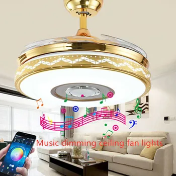 IKVVT nevidno fan svetilko z Bluetooth audio (zvok Bluetooth LED restavracija ventilator lučka sodobno minimalistično dnevna soba lučka daljinski upravljalnik