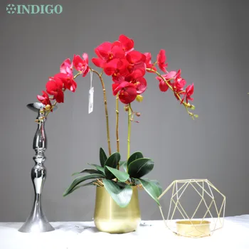 INDIGO - Rdeče Phalaenopsis 7 Glav iz Lateksa Pravi Dotik Orhideje, Okrasno Poroko Cvet Orhideje Cvetlični Stranka Notranje Trim