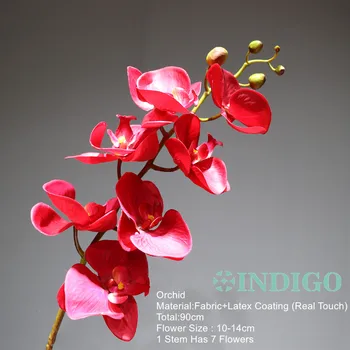 INDIGO - Rdeče Phalaenopsis 7 Glav iz Lateksa Pravi Dotik Orhideje, Okrasno Poroko Cvet Orhideje Cvetlični Stranka Notranje Trim