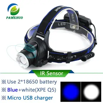 IR Senzor led Žaromet XM-L2 Smerniki Micro USB za Polnjenje glavo svetilka nepremočljiva Glavo Baklo Svetilka 18650 ribolov luči led