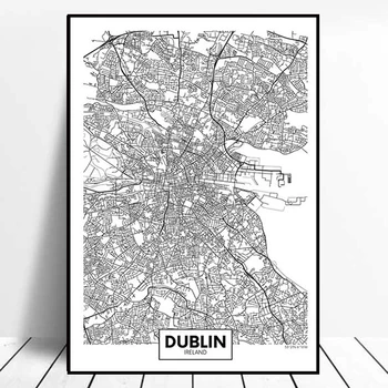 Irska (Dublin City Zemljevid Vrstica Umetnosti Slikarstva Dekoracijo Sliko Moderna Dnevna Soba Dekor Nordijska Domače Platno Ilustracije Dekoracijo