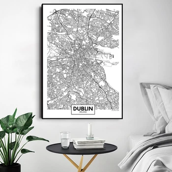 Irska (Dublin City Zemljevid Vrstica Umetnosti Slikarstva Dekoracijo Sliko Moderna Dnevna Soba Dekor Nordijska Domače Platno Ilustracije Dekoracijo