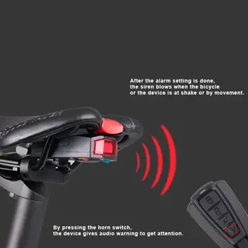 Izposoja Zadnje Luči + Anti-theft Alarm USB Polnjenje Brezžično Daljinsko Krmiljenje LED Rep Lučka za Kolo Finder Luč Rog Sirene Opozorilo