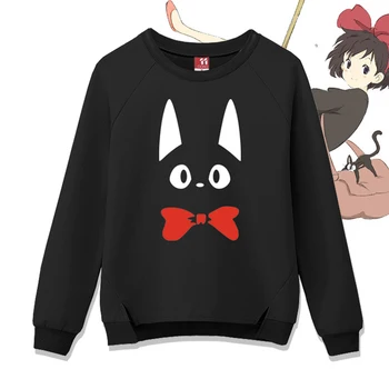 Japonski Anime Kiki Dostavne Službe Hoodies Ženske, JiJi Black Cat Sweatshirts Gospe Priložnostne O-Vratu Dolg Rokav Mačka Puloverju