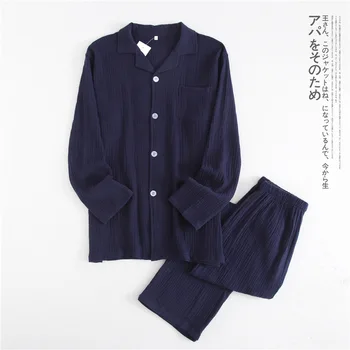 Japonski Krep Bombažno Pižamo bo Ustrezala Moški Ženske Dolgo sleeved Hlače, Pižame Pomlad Jesen Tanke Barva Nekaj Sleepwear Obleko