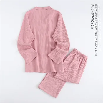 Japonski Krep Bombažno Pižamo bo Ustrezala Moški Ženske Dolgo sleeved Hlače, Pižame Pomlad Jesen Tanke Barva Nekaj Sleepwear Obleko