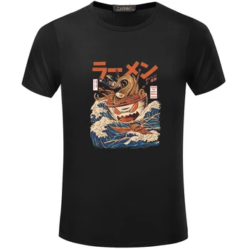 Japonski Ulične T-Shirt Hip Hop Kratkimi Rokavi Tshirt Harajuku Veliko Ramen Off Gunma Risanka Majica s kratkimi rokavi Moški in Ženske S5MC45