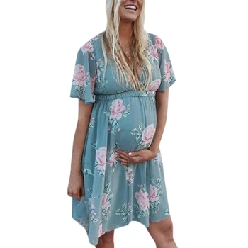 JAYCOSIN Ženske 2019 VROČE Modne Ženske Kratek rokav Noseča Porodniškega Obleko Cvet Porodniškega 19MAR22