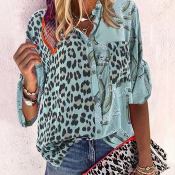 Jeseni In Pozimi Modnih Ženskih Oblačil Žensk Bluzo 2021 Dolg Rokav Leopard Majica Svoboden Plus Velikost S-5XL рубашка женская
