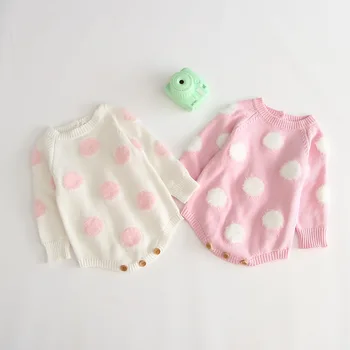 Jeseni Pletenih Otroka Romper češnja natisnjeni Newborn Baby Oblačila Bombaž plesti pulover Malčka Malčke Baby Jumpsuit Kombinezon