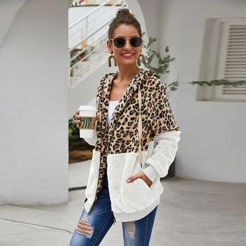 JESSIC Pozimi Sweatshirts Dolg Rokav Hoodie Ženske Hooded Leopard Hoodies Priložnostne Zadrgo Moda Vrh Topel Plašč Polerones Mujer