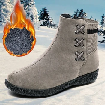JIANBUDAN Novo pozimi toplo, sneg škornji Ženske ravno plišastih Gleženj škornji Faux antilop Zadrgo udobje bombaž škornji Ženske Zimske čevlje