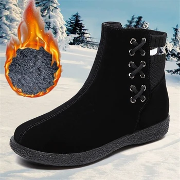 JIANBUDAN Novo pozimi toplo, sneg škornji Ženske ravno plišastih Gleženj škornji Faux antilop Zadrgo udobje bombaž škornji Ženske Zimske čevlje
