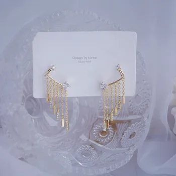Južna Koreja je novo modno oblikovanje nakita lepe baker vdelan cirkon ustvarjalne tassel pravljice eleganten ženski uhani