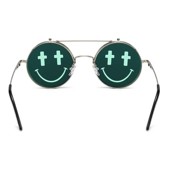 Kachawoo flip up sončna očala krog punk stil ženske rdeča zelena nasmeh vintage sončna očala moda človek retro ulica slog vroče poletje