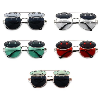 Kachawoo flip up sončna očala krog punk stil ženske rdeča zelena nasmeh vintage sončna očala moda človek retro ulica slog vroče poletje