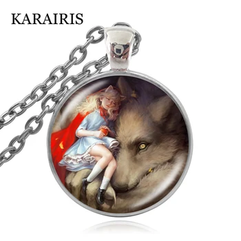 KARAIRIS 2020 Rdeča kapica Ogrlica Stekla Art Foto Obesek Baby Dekleta Dolge Vrvi, Verige Ogrlica Pravljica Stranka Darilo
